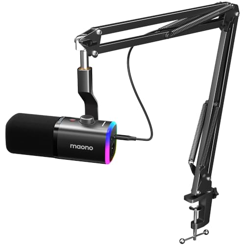 MAONO Dynamic Gaming Microphone with Software: USB XLR Podcast Computer Microphone with Boom arm - RGB PC Mic for Gamer - Podcast Mic for Streaming Recording Studio YouTube Online Chat