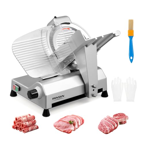 ROVSUN 500W Commercial Meat Slicer, 12 inch Electric Meat Slicer Machine ETL Certified with Adjustable Thickness(0-15mm), Frozen Deli Slicer with Upgraded Carbon Steel Blade for Home and Commercial