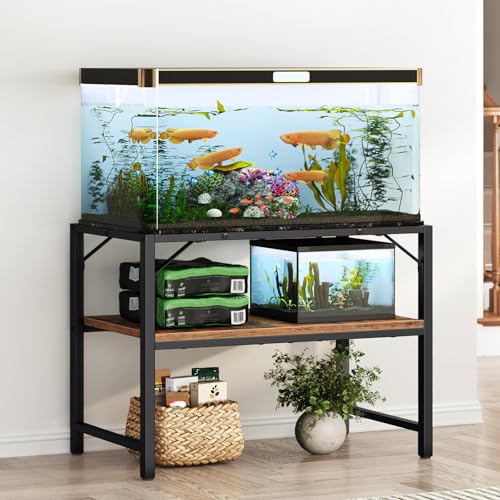MAHANCRIS Fish Tank Stand, Aquarium Stand with 2-Tier Storage Shelves, Heavy Duty Breeder Turtle Terrarium Stand Rack for Home Office
