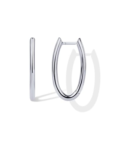 PAVOI 14K Gold Plated 925 Sterling Silver Posts Geometric Hoop Earrings for Women | Trendy Geo Long Oval U-Shaped Link Triangle Huggie Hoops Earring