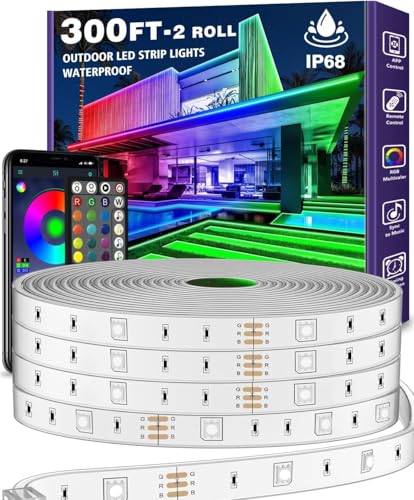AILBTON 100ft Outdoor LED Strip Lights Waterproof,IP68 Outside Led Light Strips Waterproof with Bluetooth App Remote Control,Music Sync RGB Exterior Led Rope Lights,for Balcony,Deck,Roof,Garden,Pool