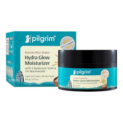 Pilgrim Korean Rice Water Hydra Glow Moisturizer | Lightweight Gel Cream with 5 Hyaluronic Acids & 3% Niacinamide | 3.52 Oz (100g)