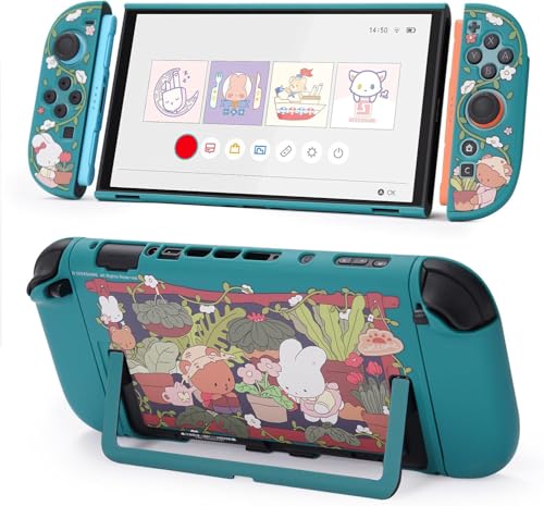 GeekShare Protective Shell Compatible with Switch 2, Kawaii Cartoon Dockable Case for Switch 2, Anti-Scratch and Shock-Absorption Design Cover Skin - Bunny Garden