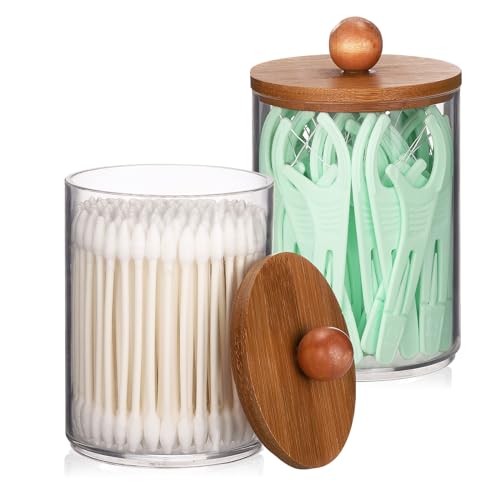 Tbestmax Bathroom Containers for Organizer Bamboo Lids Qtip Holder Cotton Ball Holder