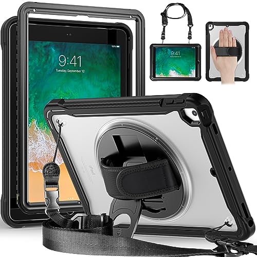 BATYUE Case for iPad 6th Generation 9.7 inch 2018, iPad 5th Gen 2017, iPad Air 2/ iPad Pro 9.7'',Shockproof Protective Cover with Pencil Holder &Rotating Bracket &Shoulder Strap