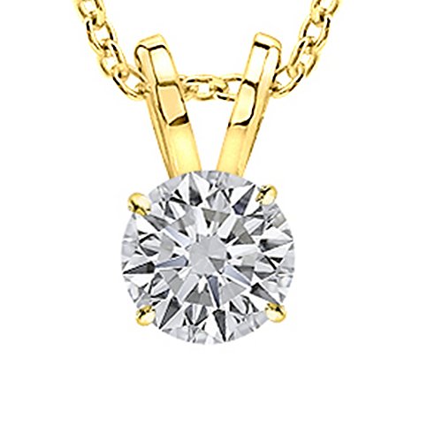 18K Yellow Gold 10.0 Carats Lab Grown Diamond Solitaire Pendant Necklace, Round Cut Solitaire, 4-Prong Setting, Jewelry for Women (E-F, VS) with18" Gold Chain