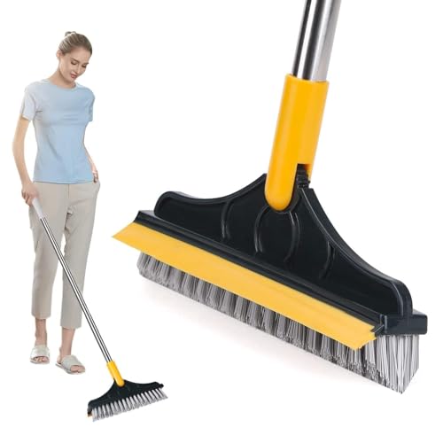 Magic Broom Silicone Floor Wiper – Heavy Duty, Durable & Efficient Floor Cleaning Tool Stainless Steel Extendable Handle Bathroom and Kitchen Squeegee Wiper(Multicolor) (2 in 1 Wiper with Brush)