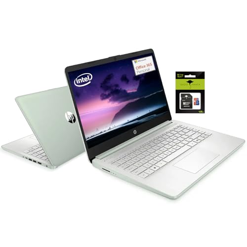 HP 14" Student-Laptop, Intel Processor N150(Up to 3.6GHz) 16GB RAM 256GB Storage(128GB UFC + 128GB Ghost Manta SD Card) Computer with Wi-Fi 6 Win11 Willow Green