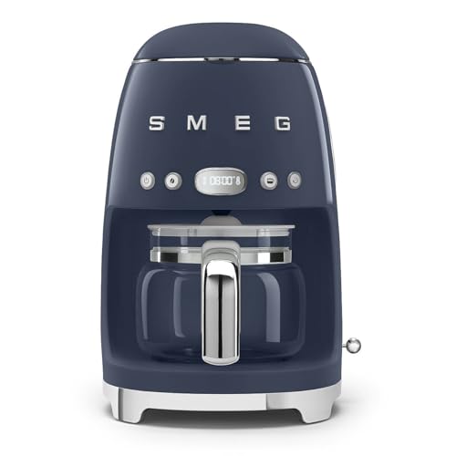 Smeg, DCF02NBEU Filter Coffee Maker, Aroma and Autostart Function, Glass Jug Up to 12 Cups, 2 Levels of Intensity, Keep Warm Mode, 1050 W, Blue Navy