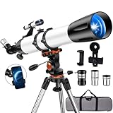 Uonol Telescope for Adults High Powered 90mm Aperture 800mm(32X-240X),Refractor Telescopes for Astronomy Beginners with AZ Mount Tripod,Phone Adapter,Carry Bag(80090white)