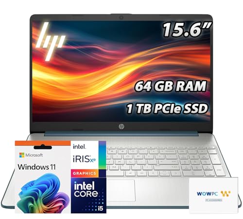 HP Pavilion 15.6" FHD Laptop | 64GB RAM • 1TB PCIe SSD | Intel Core i5-1235U (10 Core) Processor | Copilot & AI Ready | Wi-Fi 6 | Bluetooth | HDMI | Windows 11 | WOWPC Recovery USB