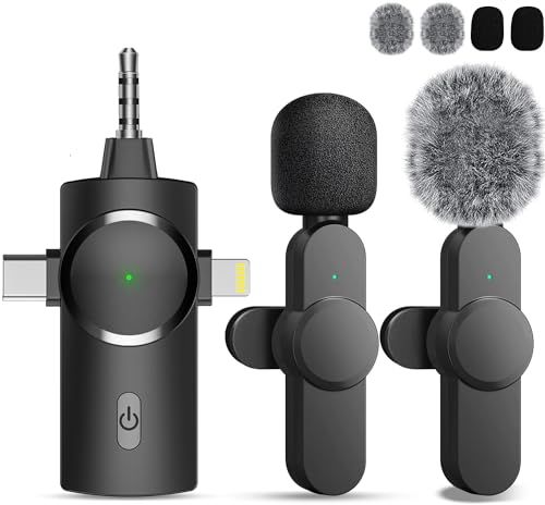 ABYLFE Wireless Lavalier Microphone for iPhone Android Plug-Play,2 Pack Mini Microphone Professional Noise Reduction Recording Clip Mic for Creator Vlog Creator