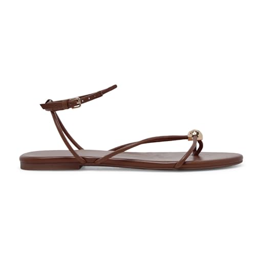 XBKXMK Strappy Flat Sandals for Women Comfortable Open Round Toe Sandals Dressy Beach Thong Flip Flop Slides