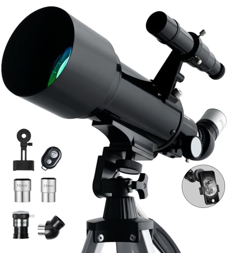 Telescope 70mm Aperture 500mm - Portable Catadioptric Telescopes for Kids & Adults AZ Mount Fully Multi-Coated Optics, with Tripod Phone Adapter, Wireless Remote, Carrying Bag Black