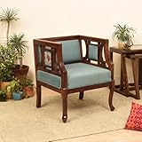 AAKRITI ART CREATIONS Sumona Single Seater Sofa | Reclaimed Teak Wood Sofa Set | Walnut Melamine Living Room Furniture | Madhubani Design 1 Seater Sofa Chair Furniture for Home