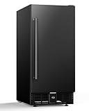 15 Inch Under Counter Beverage Refrigerator, Outdoor Fridge with 127 Cans Large Capacity & Glass Shelves, Built-in or Freestanding, Small Beverage Refrigerator for Patio & Outdoor Kitchen (Black)