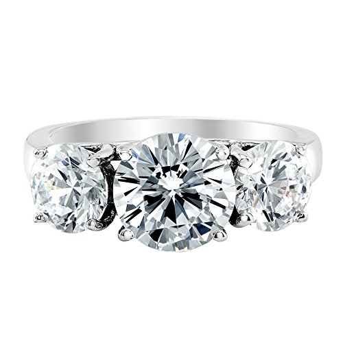 Houston Diamond District 7 to 10 Carat IGI Certified LAB Grown 3 Stone Round Cut Diamond Engagement Ring Wedding Ring for Women (D-E Color, VS1-VS2 Clarity) 18K White Gold 9 Carat Size: 8.5
