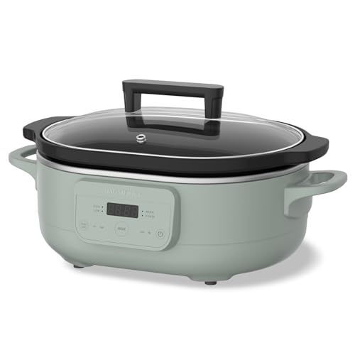 6 Quart Programmable Slow Cooker Removable Healthy Nonstick Crock Pot - Small Kitchen Appliance for Family Dinners - Serves 6+ People - Heat Settings: Keep Warm Olive Olive