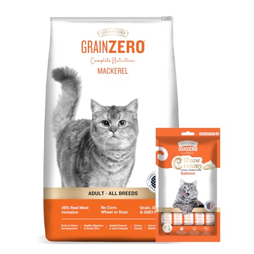 Grain Zero Adult Dry Cat Food 1.2kg + 75g Creamy Treat (Free) | Mackerel | 48% Fresh Fish Inclusion, No Grain Formula, No Gluten | Promotes Healthy Skin & Coat | All Breeds