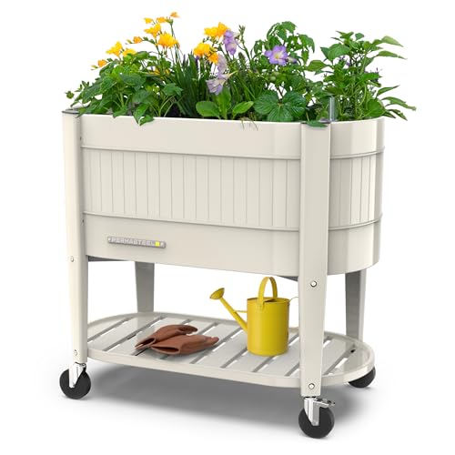 Permasteel Raised Garden Bed with Rolling Caster Wheels, Metal Planter Box, Vegetables, Flowers, Herbs, and Fruit, Outdoor Indoor