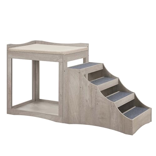 unipaws Pet Bunk Bed with Removable Step for Dogs and Cats, Multi-Level Bed Window Perch Seat Platform with Cushion, Indoor Use