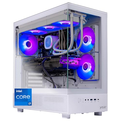 Skytech Gaming Azure 3 Desktop PC, Intel i7 14700F 2.1 GHz (5.3GHz Turbo), NVIDIA RTX 5070 12GB, 1TB Gen4 NVMe SSD, 32GB DDR5 RAM 5200 RGB, 850W Gold ATX 3 PSU, 360mm ARGB AIO, Wi-Fi, Win 11