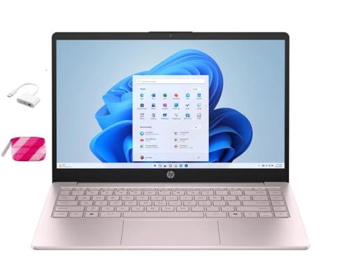 HP Student Laptop, Intel Processor N150(up to 3.6 GHz), 14 Inch LED Screen,16G RAM, 128GB Storange,One Year Office 365, Windows 11 Home,w/YYY Bundle,Pink