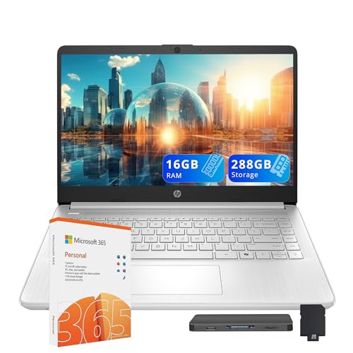 HP Stream 14" HD Laptop, Intel Processor N150, 16GB RAM, 288GB Storage (128GB UFS + 160GB SSD Docking Station Set), Intel UHD Graphics, HD Webcam, WiFi, Bluetooth, 1 Year Office 365, Win 11 S, Silver