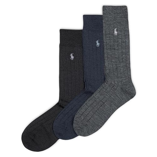 Polo Ralph Lauren mens Merino Wool Dress Crew Socks - 3 Pair Pack - Breathable Wool & Heel-toe Reinforcement