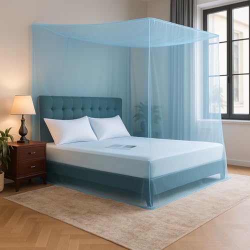 Evafly Mosquito Net for Single Bed | Foldable Machardani | Polyester Strong & Breathable Mesh 3 x 6.5 ft | Easy Setup, Lightweight, Portable & Ideal for Home & Travel - Full Blue