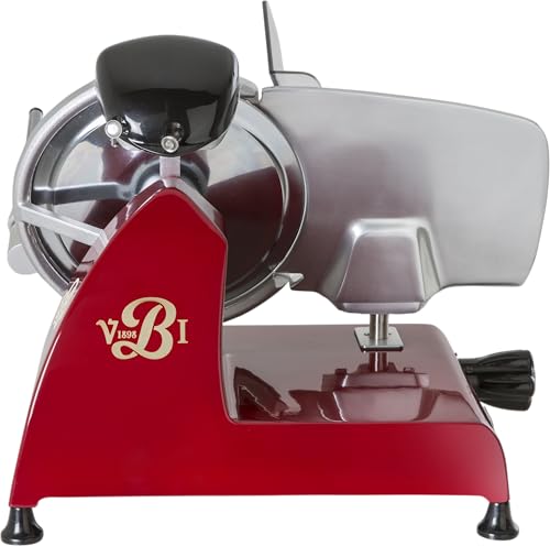 VBI Milano 1898 Red Line 250 Electric Food Slicer | 10" Blade | Perfect Cuts & Reduced Waste | Built-In Sharpener | Premium Kitchen Appliance | Italian Heritage Since 1898 (Red)