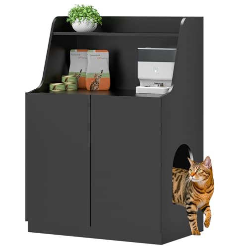 Amunrbrek Large/Tall Litter Box Enclosure, Modern Wooden Litter Box Furniture for XL Litterbox with Storage as Sideboard Cabinet
