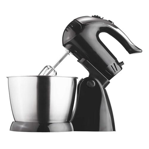 5-Speed Stand Mixer with Stainless Steel Bowl – 200W Electric Mixer with Detachable Hand Mixer for Dough, Batter, and Baking – Compact Kitchen Appliance in Black or White (Black)