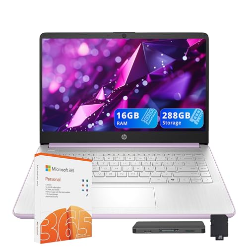HP Flagship 14" HD Student&Business Laptop W/1 Year Office 365&AI-Copilot, Intel N150 CPU(Beats i3-1115G4), 16GB RAM, 288GB Storage (128GB UFS + 160GB Docking Set), Webcam, Bluetooth, Win 11s, Purple