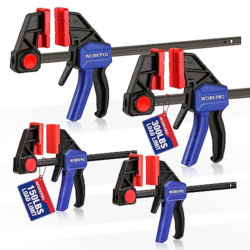 WORKPRO 6" 12" Bar Clamps for Woodworking 2-Pack, Quick-Release Wood Clamps/Spreader Light Duty, One Hand 150 LBS Load Limit, Ideal for Woodworking and DIY Projects