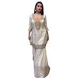 Designer Embroidered Sharara Suit, White Silk with Gold Embellishments, Three-Quarter Sleeves (IN, Alpha, 2XL, Regular, Standard, cream)