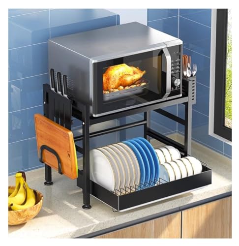 2-Tier Microwave Stand, Carbon Steel Microwave Oven Rack, Kitchen Storage Shelf, Spice Organizer, Multi-Purpose Stand for Small Appliances, 100lb Capacity