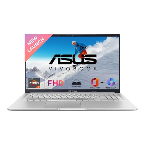 ASUS Vivobook 15, AMD Ryzen 7 5825U, 16GB RAM, 512GB SSD, FHD 15.6", Windows 11, Office Home 2024, Cool Silver, 1.7Kg, M1502YA-BQ702WS, AMD Radeon iGPU, M365 Basic (1Year)* Laptop