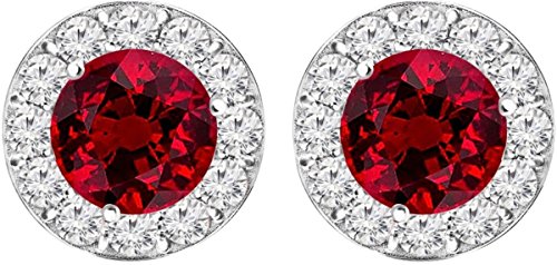 Houston Diamond District 1/2 To 4 Carat t.w. Ruby Halo Diamond Earrings Pair For Women Screw Back 14K White Gold Natural Diamond 4 Carat