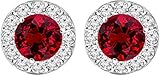 Houston Diamond District 1/2 To 4 Carat t.w. Ruby Halo Diamond Earrings Pair For Women Screw Back 14K White Gold Natural Diamond 4 Carat