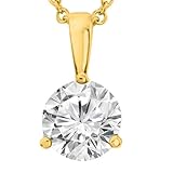 Houston Diamond District 0.5 to 3 Carat Round Shape Diamond 3 Prong Solitaire Pendant Necklace J Color I2 Clarity 14K Yellow Gold 16" Silver Chain 3 Carat