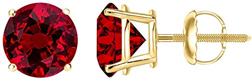 Houston Diamond District 1/2-4 Carat Ruby Stud Earrings For Women 4 Prong Screw Back 14K Yellow Gold 4 Carat