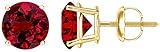 Houston Diamond District 1/2-4 Carat Ruby Stud Earrings For Women 4 Prong Screw Back 14K Yellow Gold 4 Carat