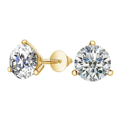4.03 Carat 14K Yellow Gold Natural Round Brilliant Solitaire Diamond Stud Earrings for Women 3 Prong Martini Cocktail Screw Back (I-J Color I1 Clarity)