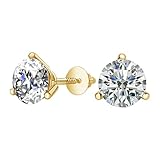 4.03 Carat 14K Yellow Gold Natural Round Brilliant Solitaire Diamond Stud Earrings for Women 3 Prong Martini Cocktail Screw Back (I-J Color I1 Clarity)