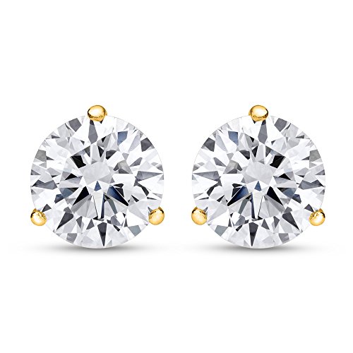 Houston Diamond District Natural Round Brilliant Solitaire Diamond Stud Earrings for Women 3 Prong Martini Cocktail Push Back (G-H Color SI2-I1 Clarity) 14K Yellow Gold 2.5 Carat