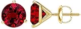 Houston Diamond District 0.5 to 4 Carat Total Weight Ruby Solitaire Stud Earrings 3 Prong Screw Back for Women 14K Yellow Gold 4 Carat