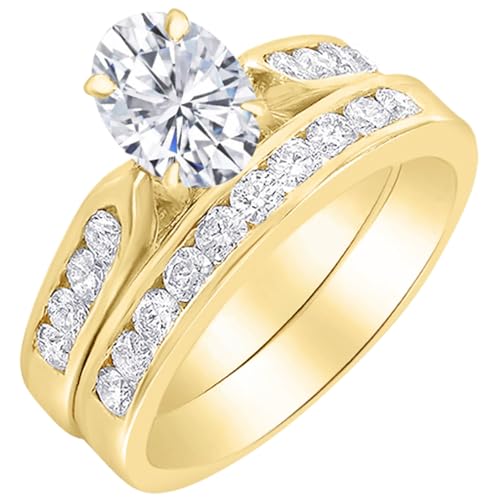 Houston Diamond District 1 to 6 Carat Oval Shape LAB GROWN Diamond Wedding Bridal Set (AAAA Heirloom Quality) 14K Yellow Gold 5.5 Carat Size-8.5