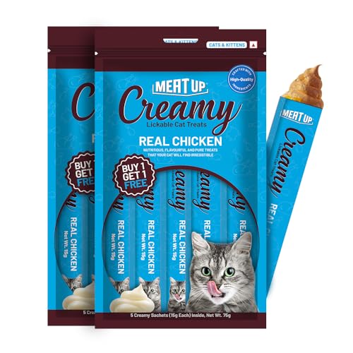 Meat Up Cat Creamy Lickable Treat (15 x 5g) 75g + 75g (Free) 150g | Real Chicken Flavour | Buy 1 Get 1 | All Breeds |Supports Immune Function | Healthy Skin & Coat | Supports Muscle Health