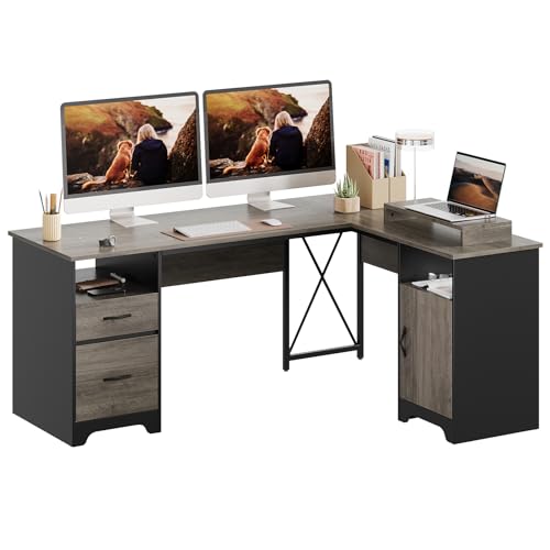 Bestier 63 Inch L Shaped Desk with File Drawers